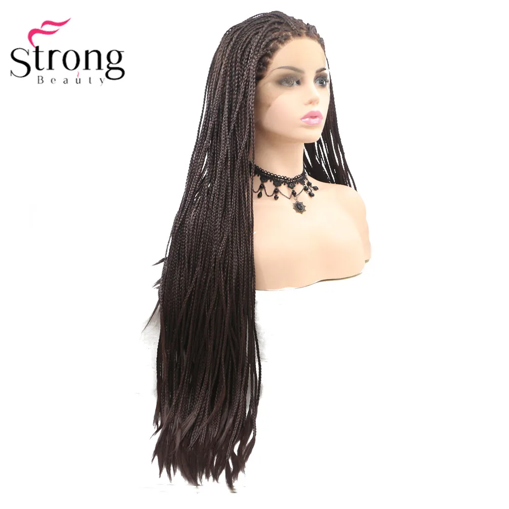 StrongBeauty коробка коса Кружева спереди длинный черный парик Омбре Синтетический Плетеный ящик косы парики для женщин