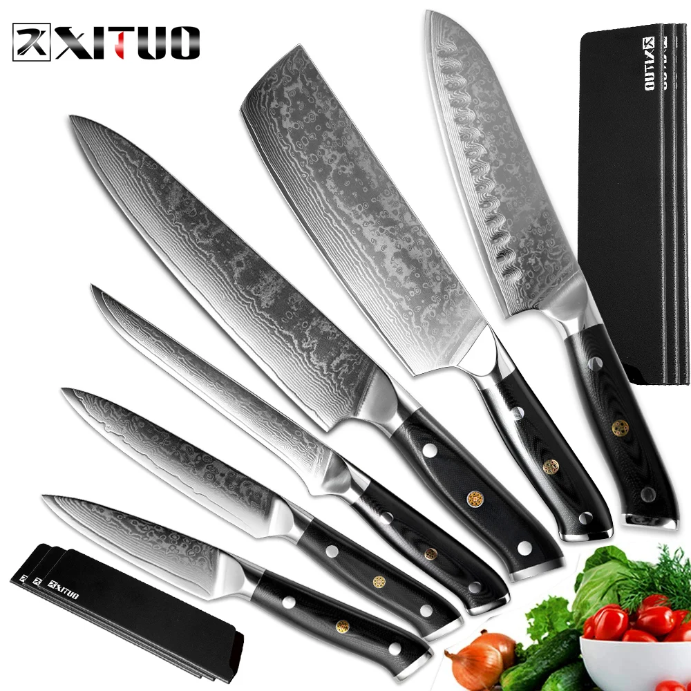 

XITUO Kitchen Knife set VG10 Damascus Steel Chef Japanese Slicing Sushi Paring Santoku Cleaver Knives Cooking Accessories