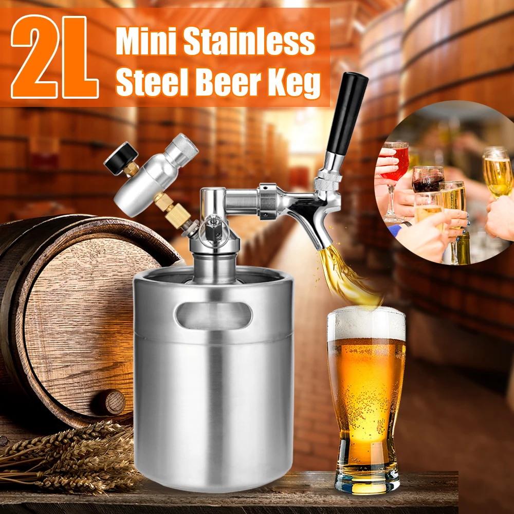 

2L Mini Stainless Steel Beer Keg with Tap Pressurized Home Beer Brewing Craft Beer Dispenser Growler System Portable