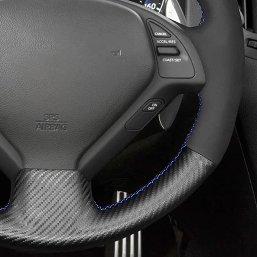 

LQTENLEO Black Carbon Fiber Suede Car Steering Wheel Cover For Infiniti G G25 G35 G37 EX EX35 EX30 EX37 Q Q40 Q60 QX50 2014-2018