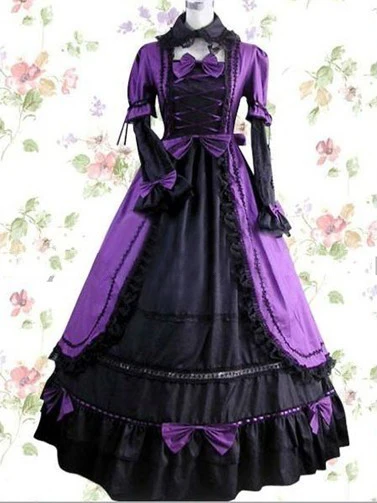 Черное И фиолетовое классическое готическое викторианское платье - Цвет: image color