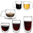 Стеклянная кофейная чашка, кружка для вина, прозрачная термостойкая чашка с двойным дном для молока, виски, чая, пива, водки, коктейлей, посуда для напитков, стакан, чашки