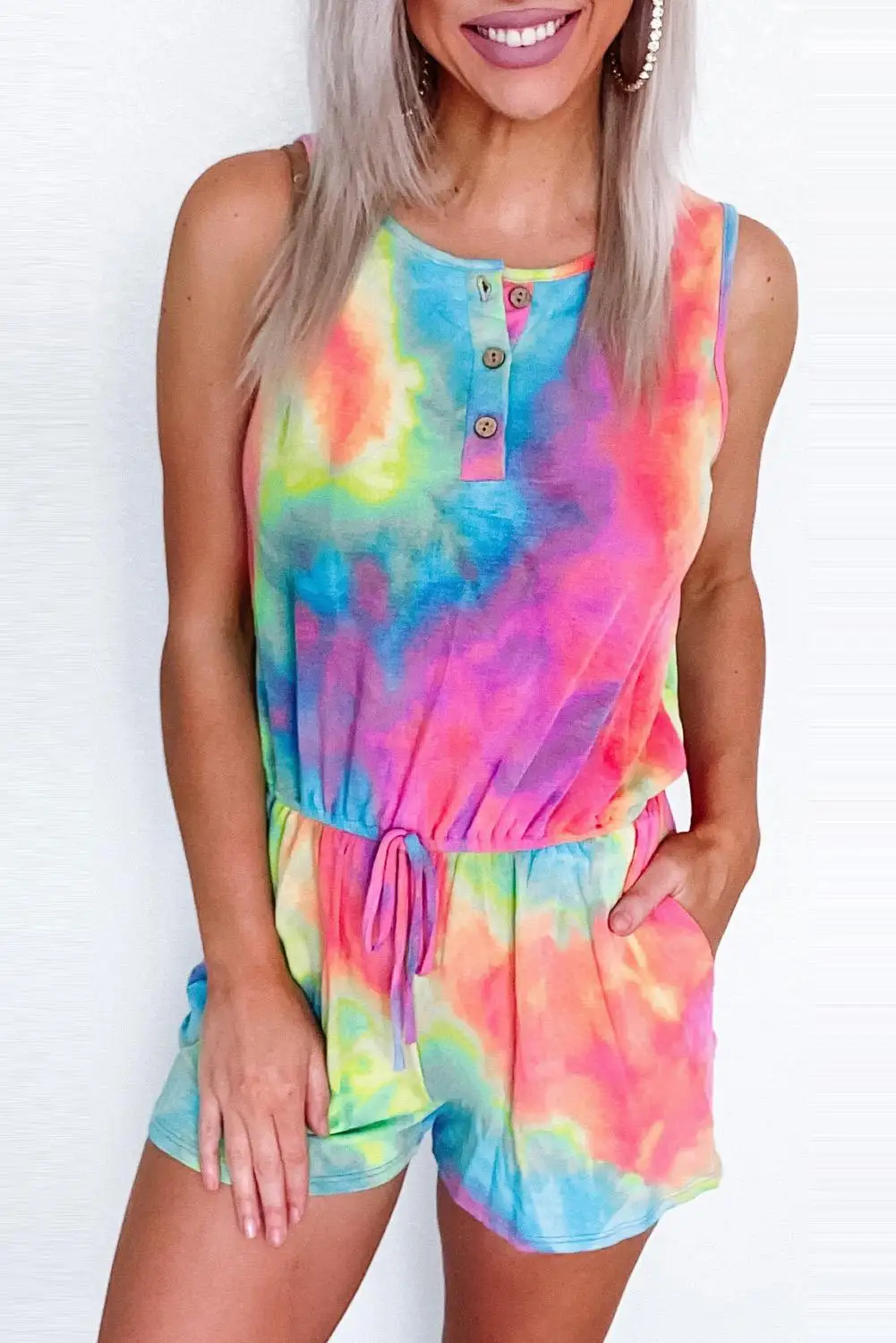 Радужный/леопардовый комбинезон с карманами Женский Повседневный галстук