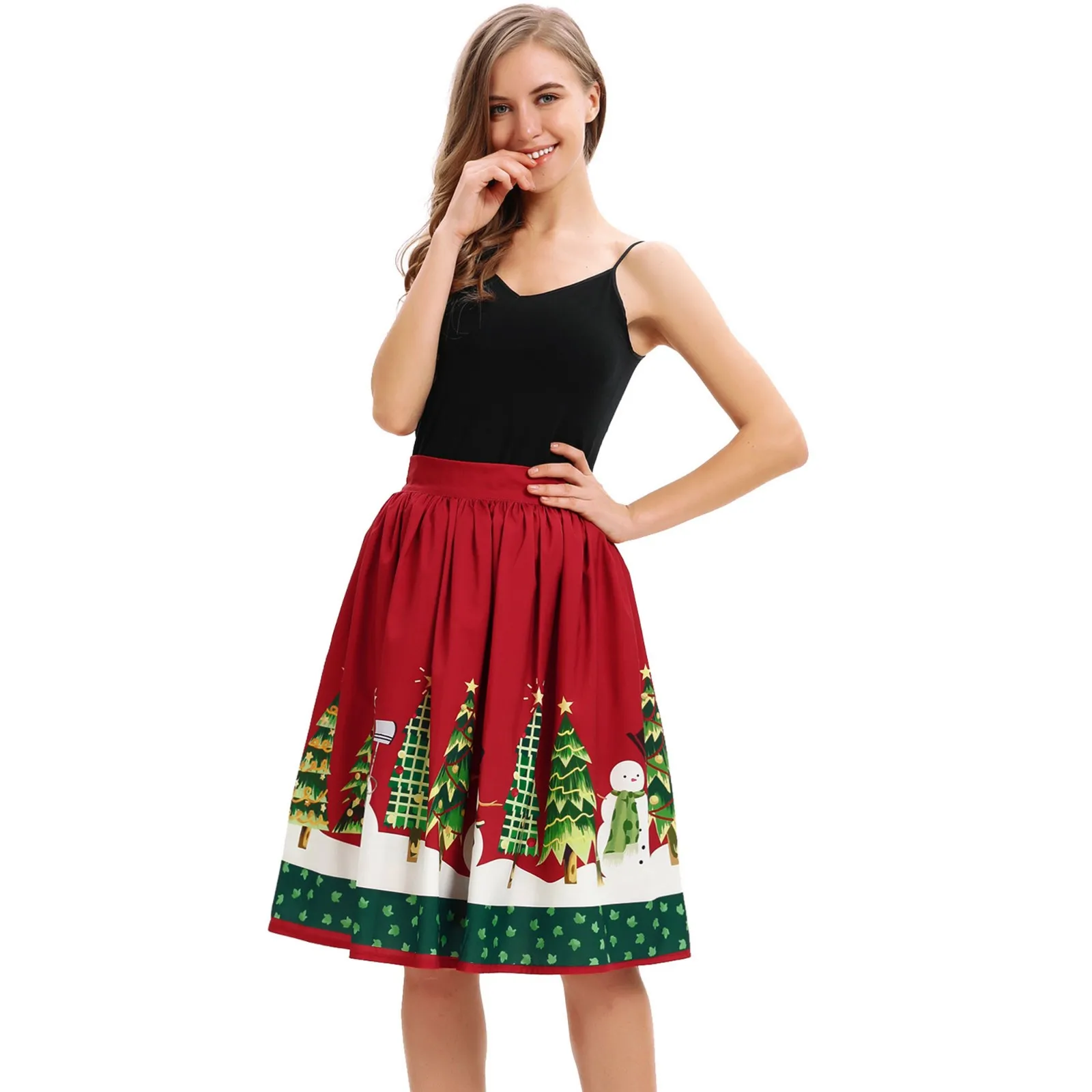 Женская юбка юбки faldas jupe femme shein saia Женская Повседневная Рождественская юбка-клеш с высокой талией, бальное платье для косплея