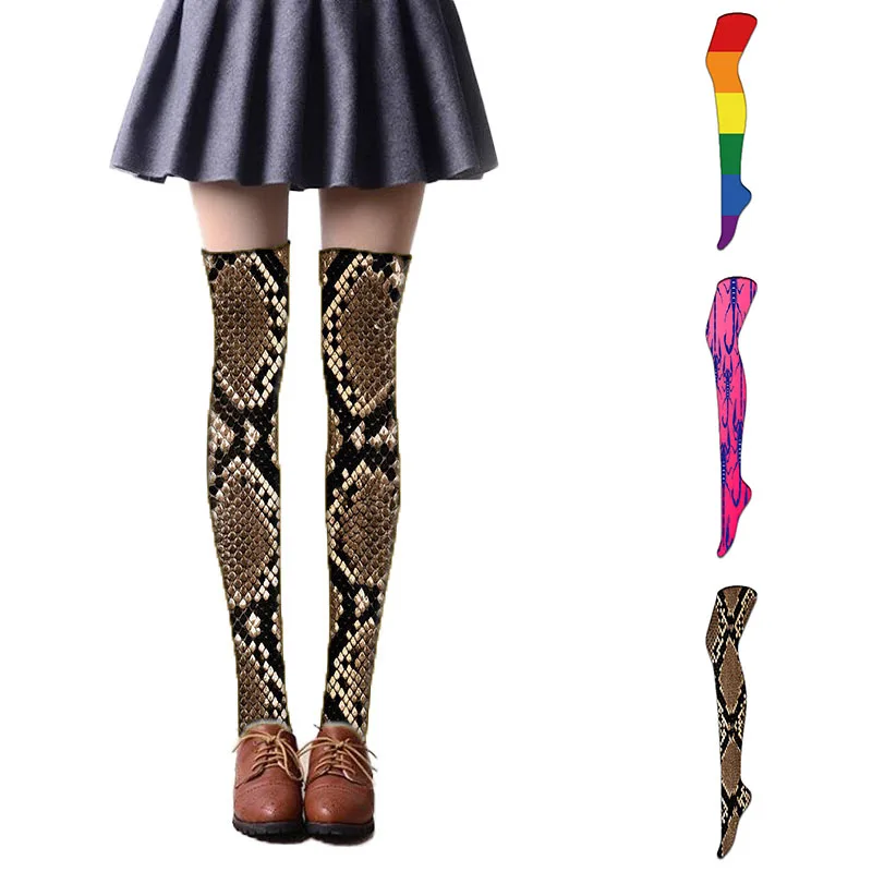Модные сексуальные женские чулки новинка длинные носки с принтом до бедра гольфы