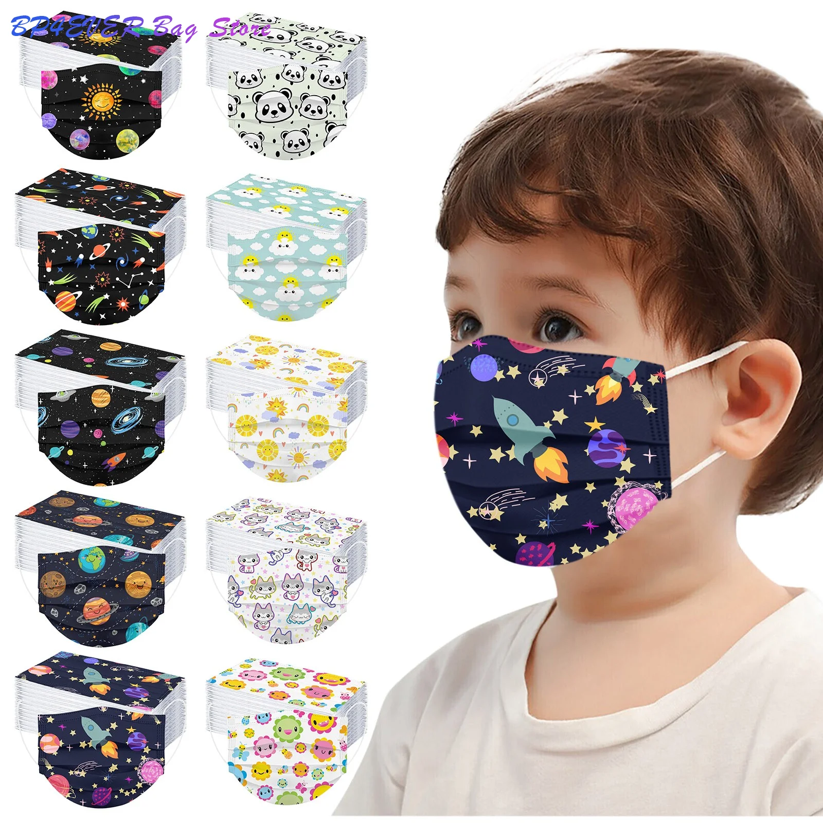 

50 шт., одноразовые маски для лица, с мультяшным принтом