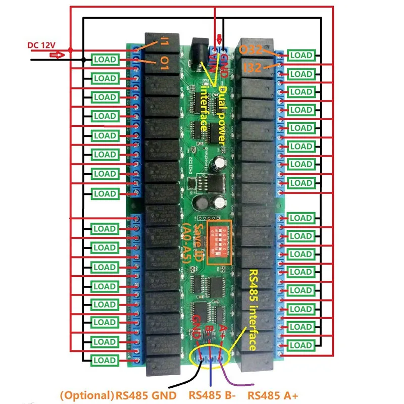 R421C32 DC12V 32 Каналы с протоколом Modbus RTU ptz камеры RS485 автобус триггерный Релейный