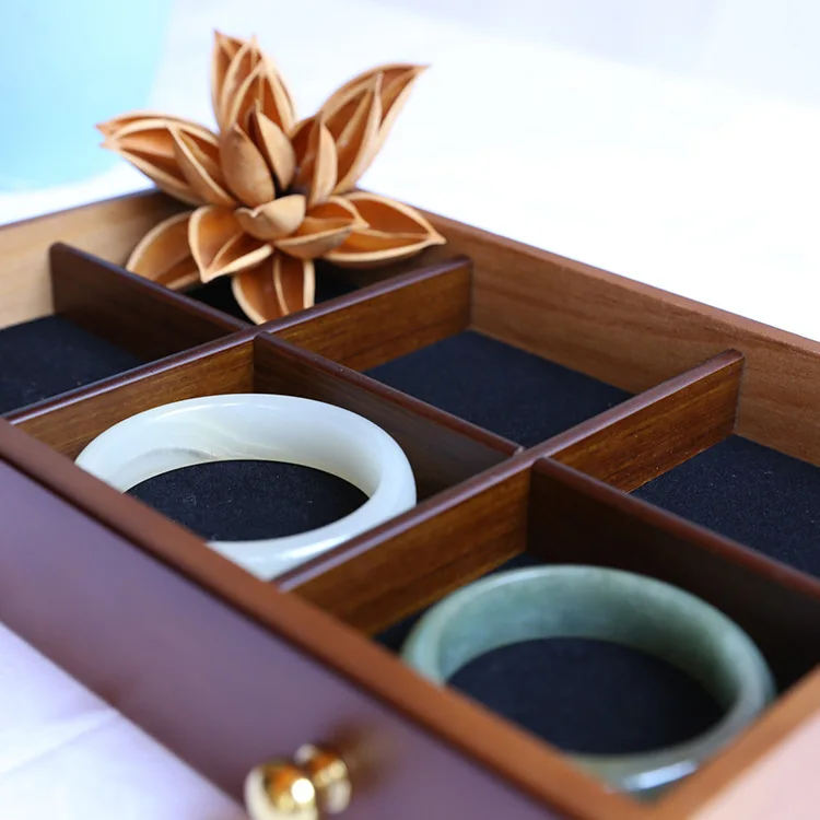

Solid Wood Jewelry Box With Lock Retro Flannel Jewelry Storage Box Earrings Gift Box Multi-layer Drawer Type Preferred Hardware