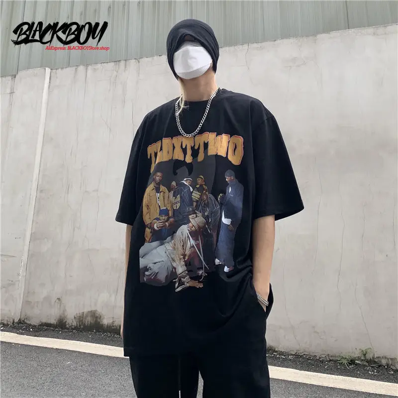 

BLACKBOY short-sleeved t-shirt men's 2021 new summer trend retro students a hundred large size loose-fitting half-sleeved top