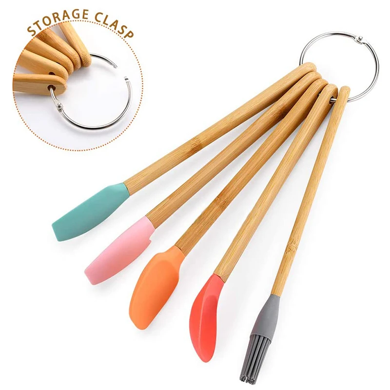 Силиконовая лопатка набор из 5 шпателей для выпечки с бамбуковыми ручками