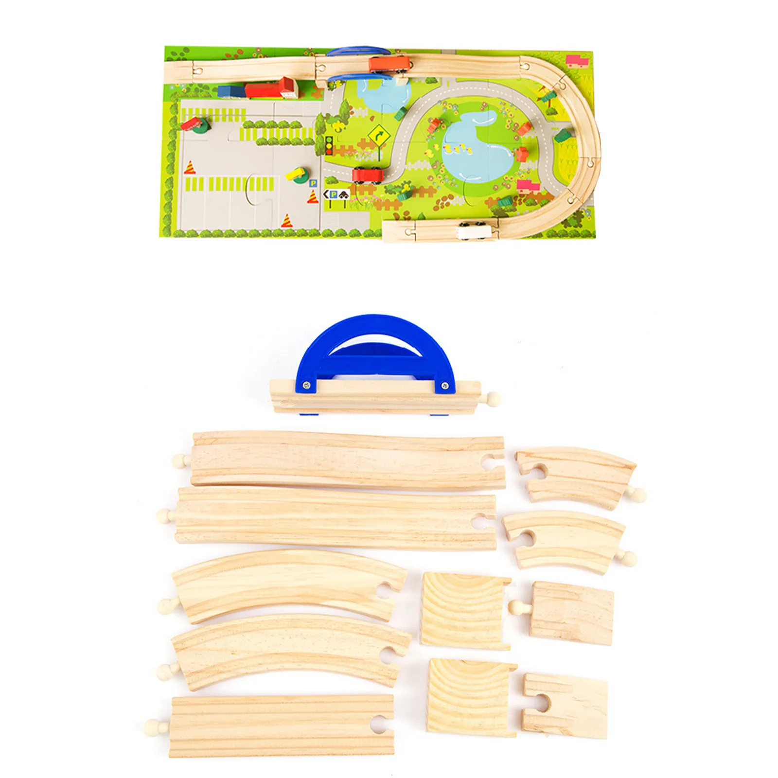 

Car Bus Overpass Wooden Toy Train Track Building Blocks Educational Toys Early Education Gift For Baby Boys Girls montessori