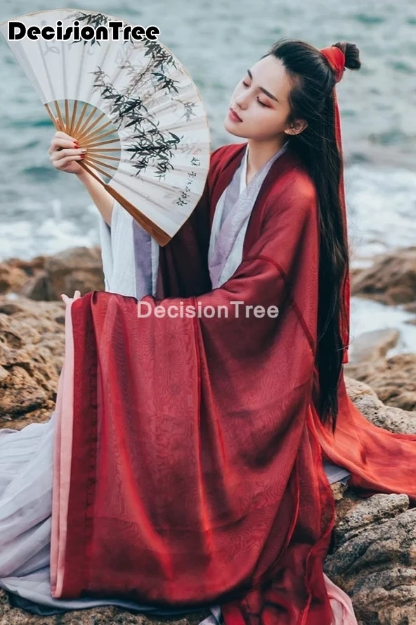 2021 hanfu платье Женская традиционная китайская одежда с большим рукавом твердая