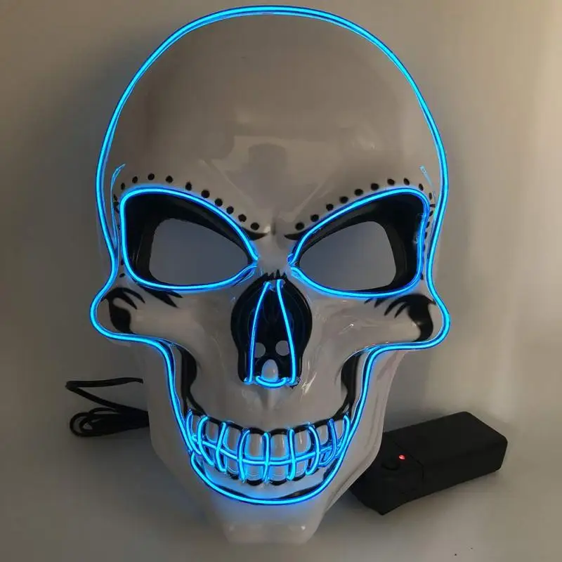 blue Хэллоуин маска для вечеринки Маска Косплей светящаяся гримаса EL маска светодиодный светящийся скелет Хэллоуин Rave вечерние украшения - Цвет: blue
