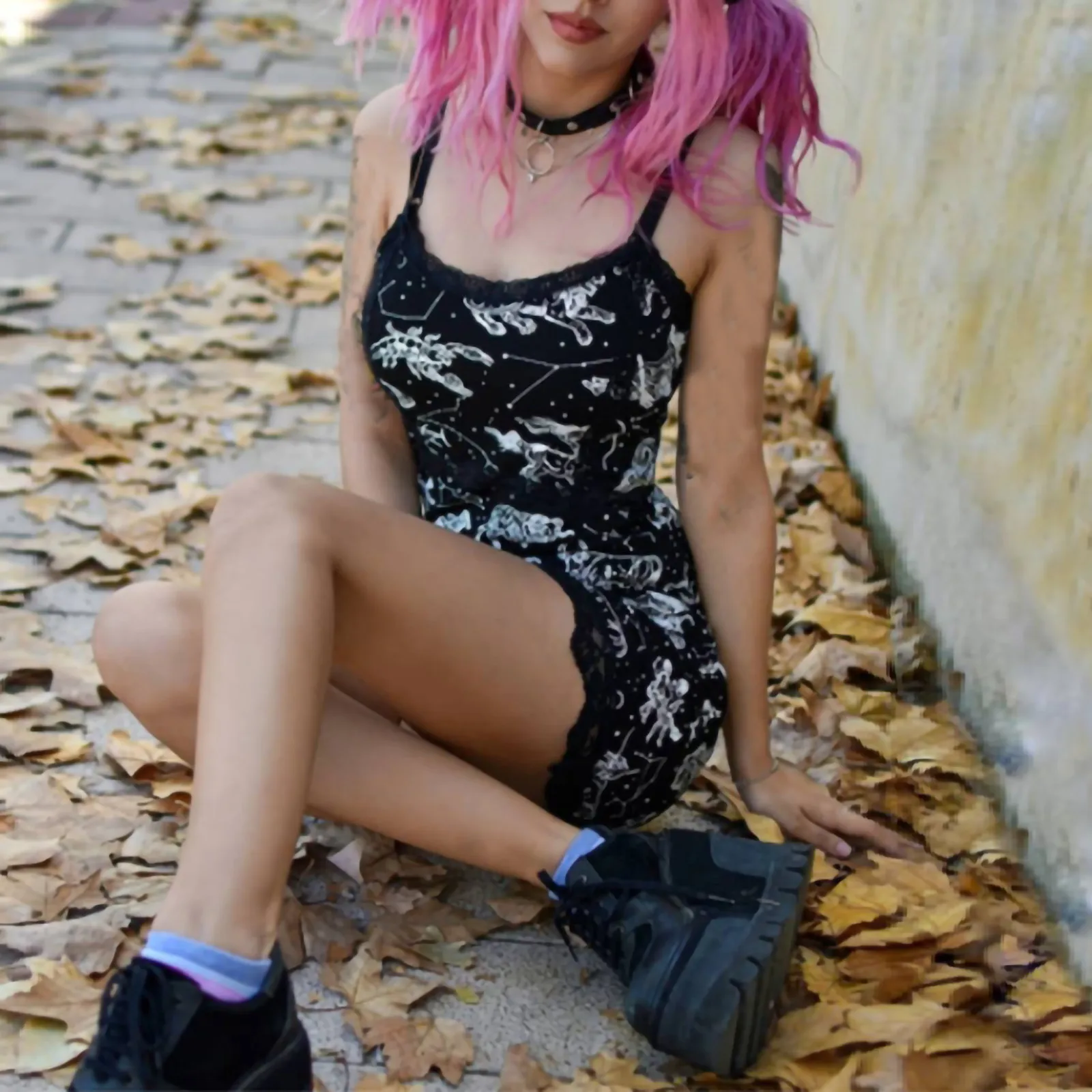 

Dresses For Women Summer Dress Women Sexy Dark Print Short Dress Nightclub Backless Lace Suspender Dress Vestido De Mujer