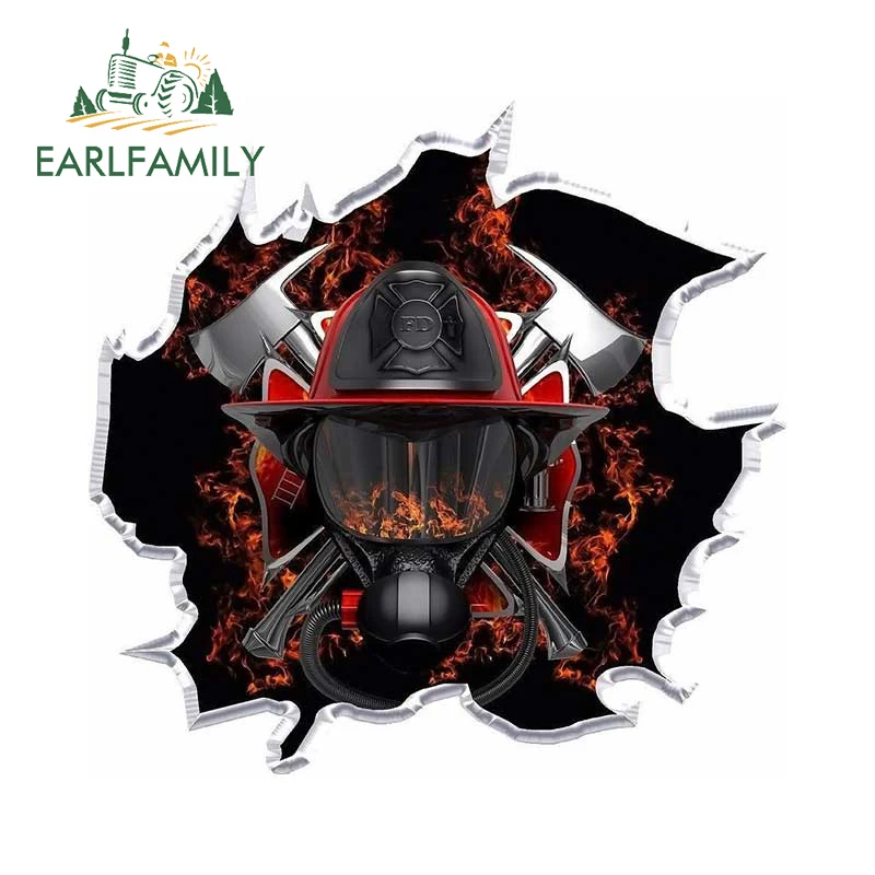 

EARLFAMILY 13cm x 12.5cm Firefighter Ripped Vinyl Torn Metal Graphic Car Body Bumper Trunk Decal 3D Car Sticker