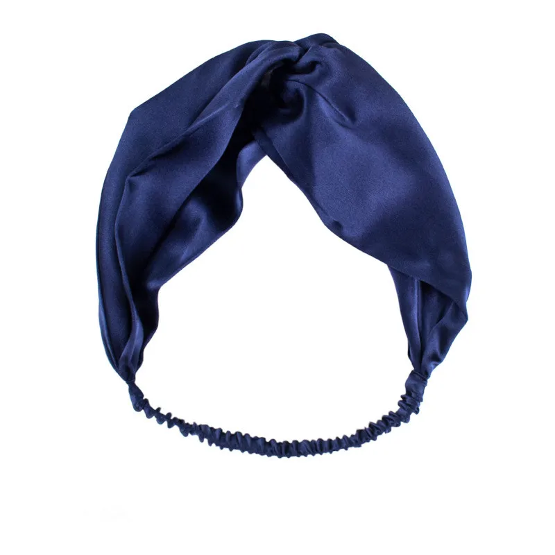 

100% Real Silk Cross Knotted Silk Headband women hair band Elastic headwrap 19 momme solid color Hair Accessories lady Hoop