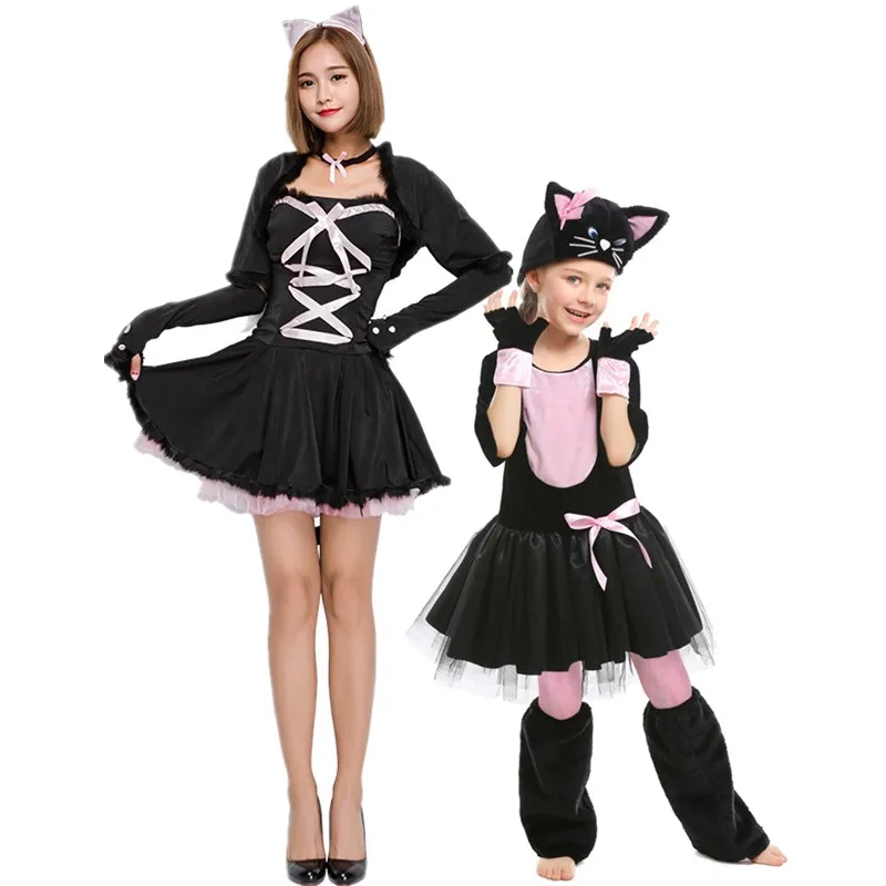 Привлекательное мини платье с котенком для девочки красивое Хэллоуина карнавала