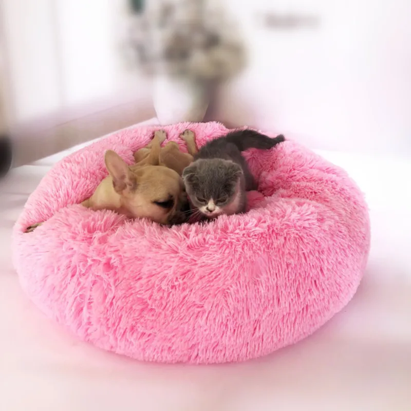 Мягкая теплая круглая кровать для домашних питомцев удобное гнездо животных