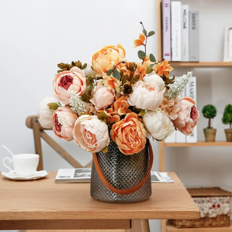 1 букет 13 головок искусственные пионы декоративные шелковые цветы на вечеринку