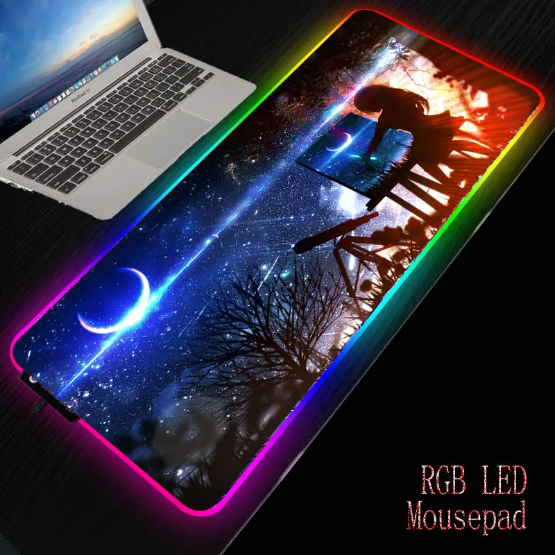 

MRGBEST Girl Sing At Night Large Gaming Mouse Pad RGB LED Lockedge Mouse Mat for Laptop Computer Keyboard Pad Desk Pad Mousepad