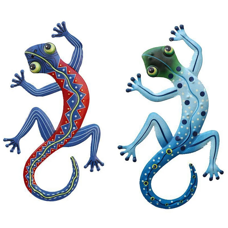 

2Pcs Kids Gifts Statue Fence Craft Handmade Outdoor Sculpture Small Metal Gecko Lizard Home Garden Yard Wall Decoration