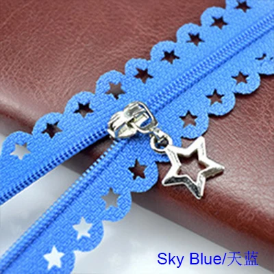Sky Blue Zippers 2 шт./лот 25 см Звезды Кружева молнии для одежды декоративные молнии Швейные аксессуары ручной работы цвета молнии со звездами слайдер - Цвет: Sky Blue Zippers