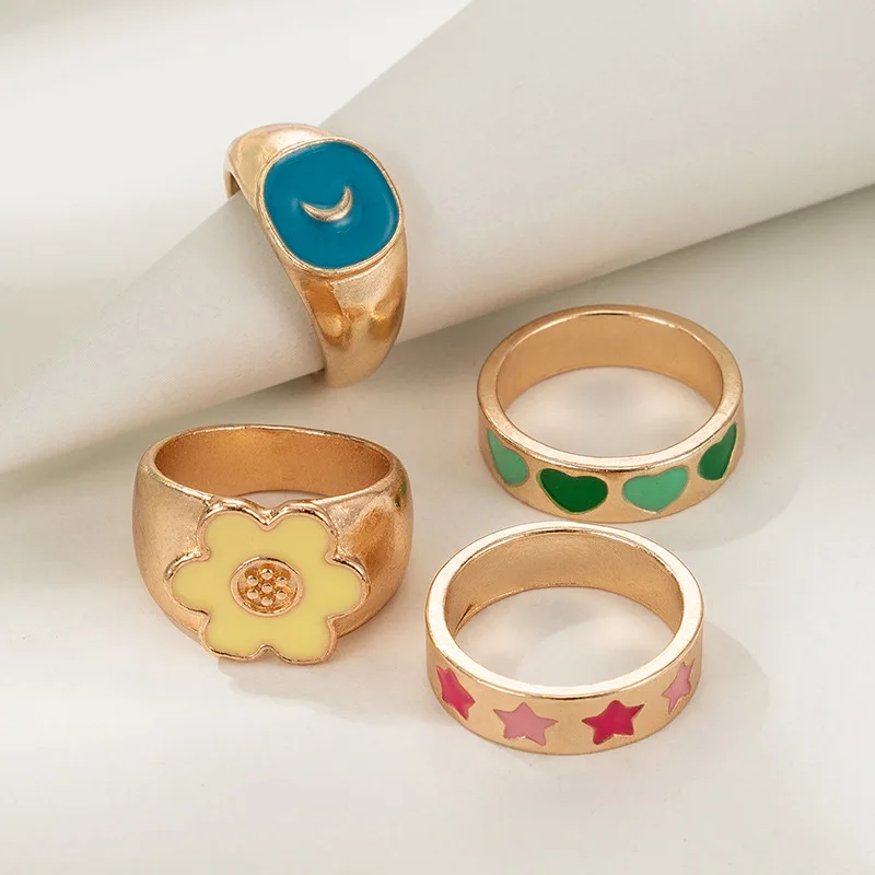 

4-piece Vintage Colored Enamel Rings for Womens
