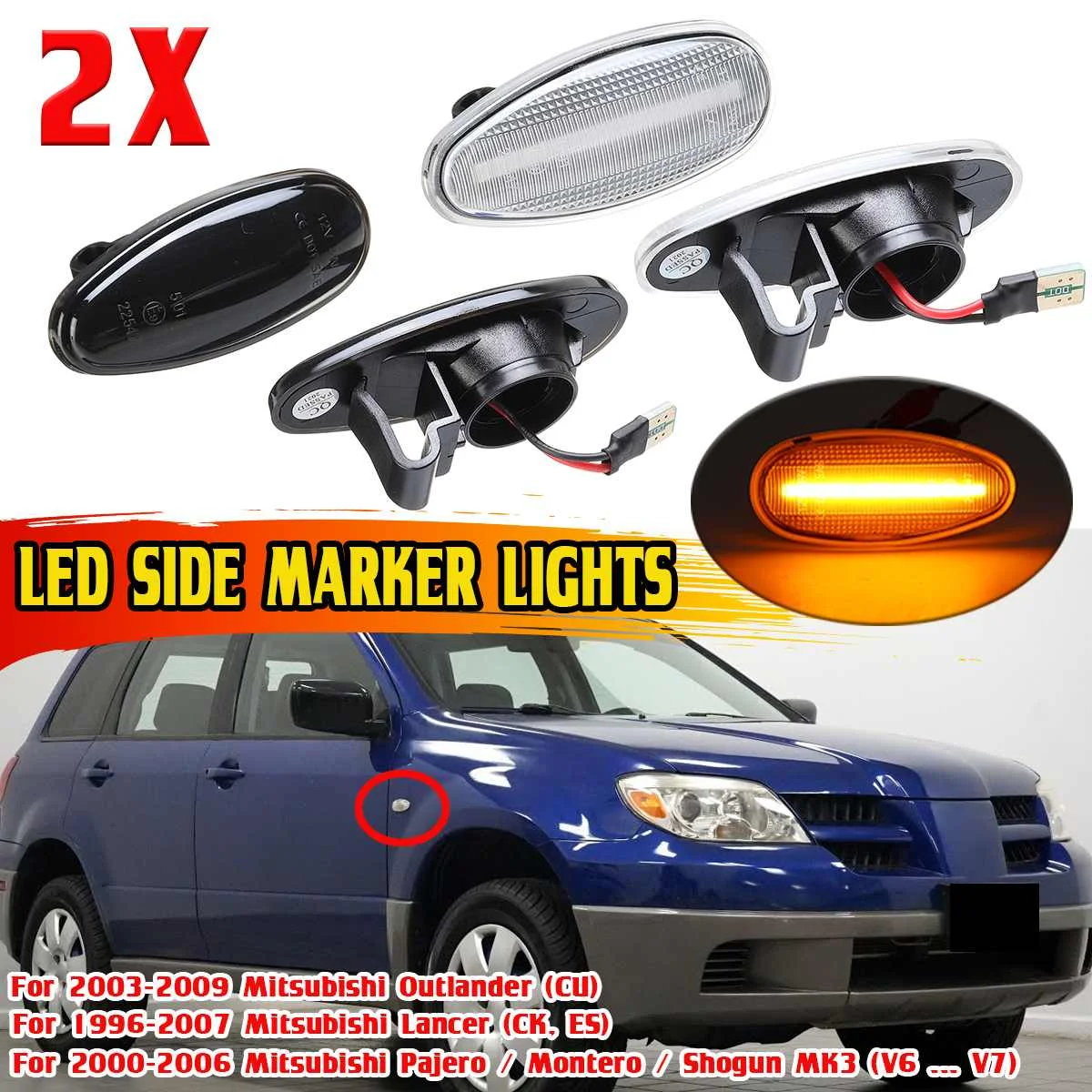 

New 2x LED Side Marker Light Turn Signal Blinker Lamp For Mitsubishi Pajero Shogun 3 Sport Galant Outlander Side Repeater Light
