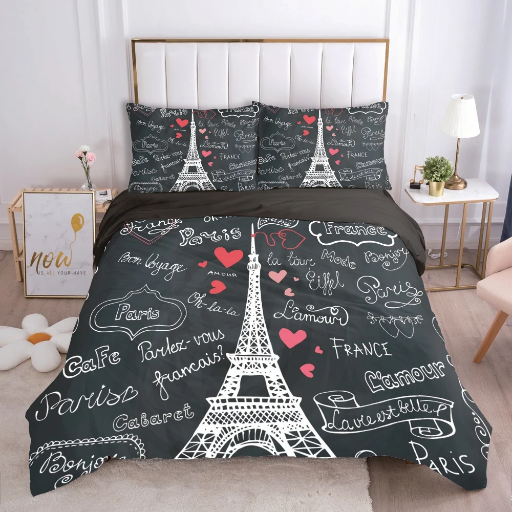 

Eiffel Tower bedding set Queen King Full Double Duvet cover set pillow case Bed linens Quilt cover 240x260 200x200 Red heart