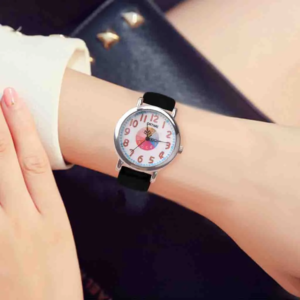 Милые женские часы креативные с серебряным циферблатом кожаный ремешок