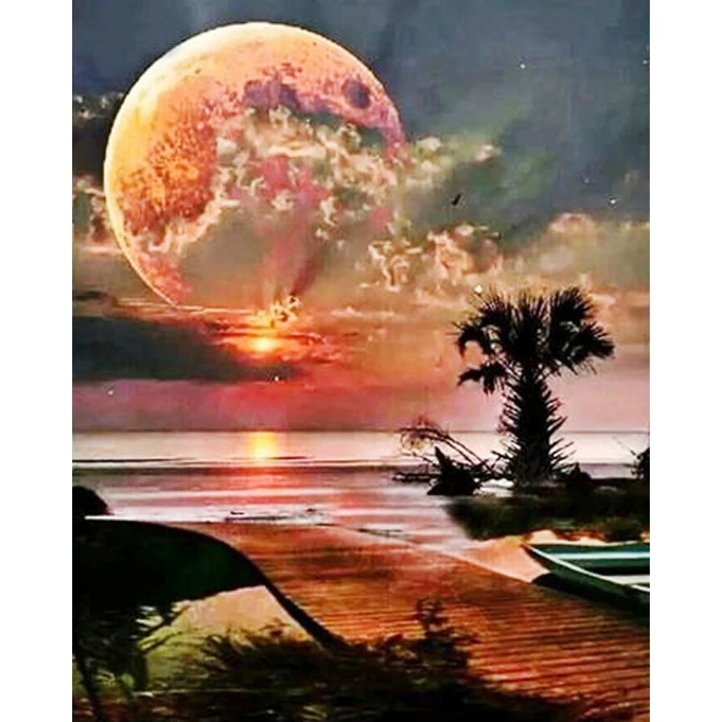 Алмазная 5d картина сделай сам заполненная луной круглая вышивка стразы мозаика