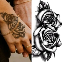 double rose flower temporary tattoo arm leg temporary tattoo women body art paint fake black rose waterproof tattoo sticker