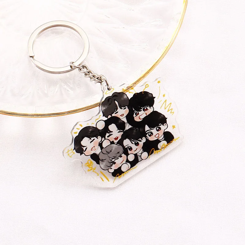 

7 Member Kpop Bangtan boys Keychain Kawaii pendant Cute cartoon School bag Mobile Phone Decoration key Ring Gifts