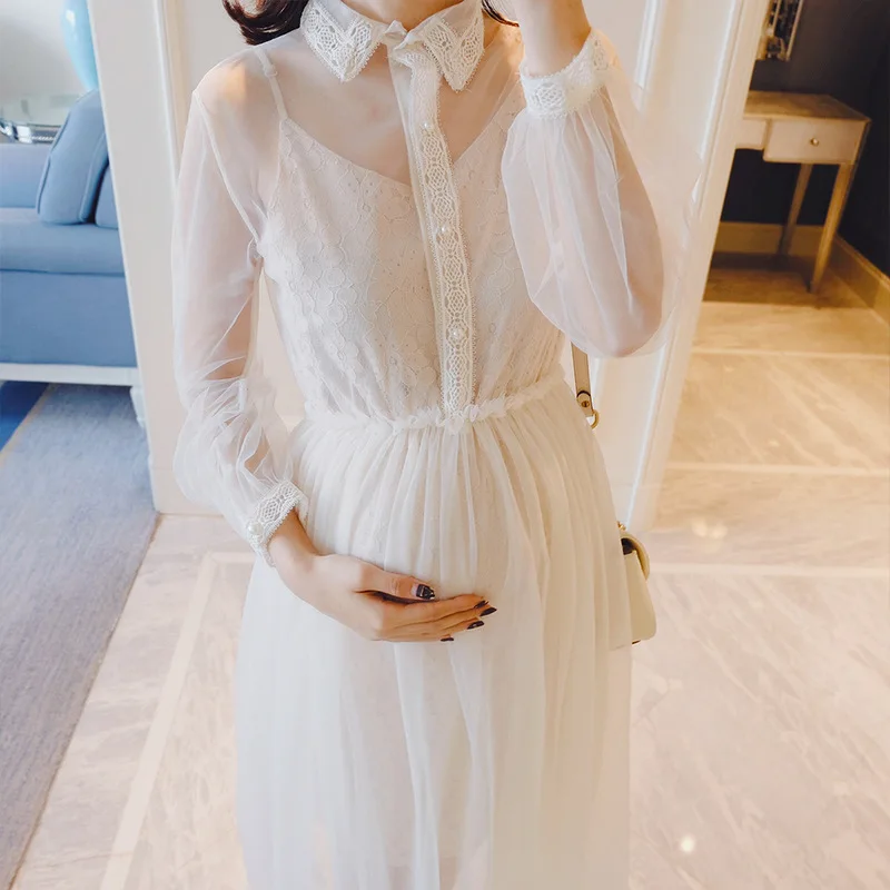 Платья для беременных с отложным воротником Одежда женщин весеннее платье