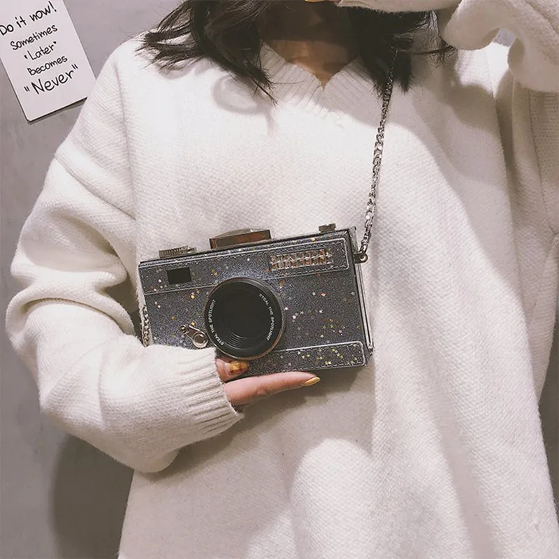 

Fashion Classic Frosting Camera Bag Individual Women Reflective Laser Camera Handbags Luxury Chain Crossbody Ladies Bags Bolsa