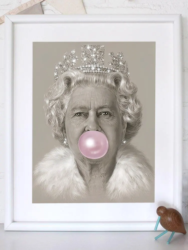 Картина черная белая на холсте с изображением Элизабет II|Рисование и