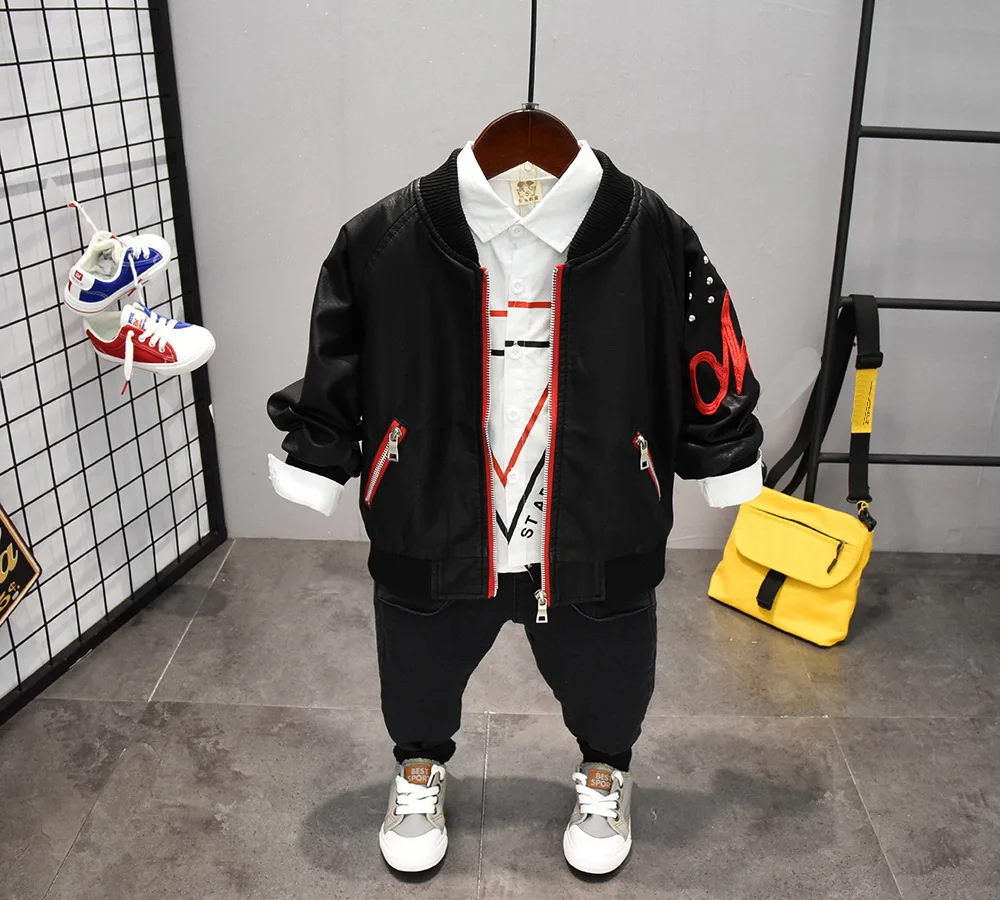 Children Clothing Boys Clothes Faux Fur Coat + Shirts Jeans 3pcs Kids Sport Suit Toddler Sets 2-6year | Детская одежда и обувь
