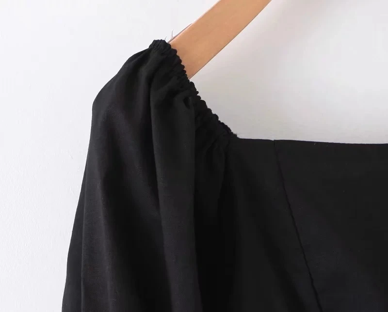 Увядное модное винтажное черное платье для женщин vestidos sqaure воротник с длинным рукавом vestidos de fiesta de noche льняное платье