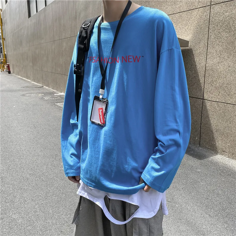 Футболка мужская с длинным рукавом и круглым вырезом стильный базовый пуловер в