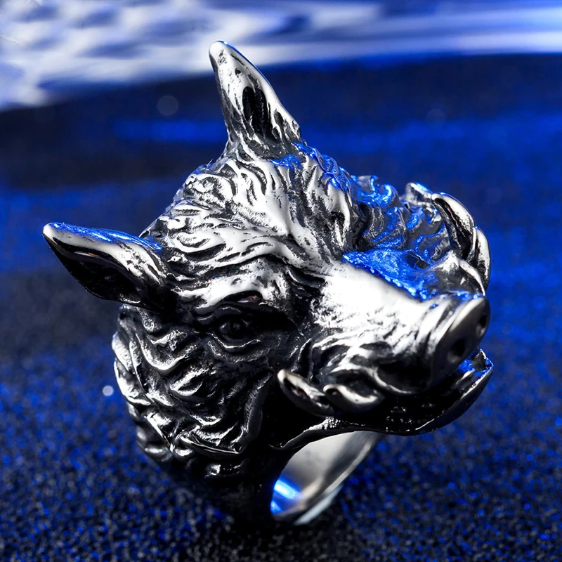Властные 316L кольца из нержавеющей стали дикий кабан мужские Sus Scrofa панк