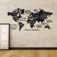 world map in words vinyl wall sticker oceans and continents in spanish home decor wall decals diy house decor for living room