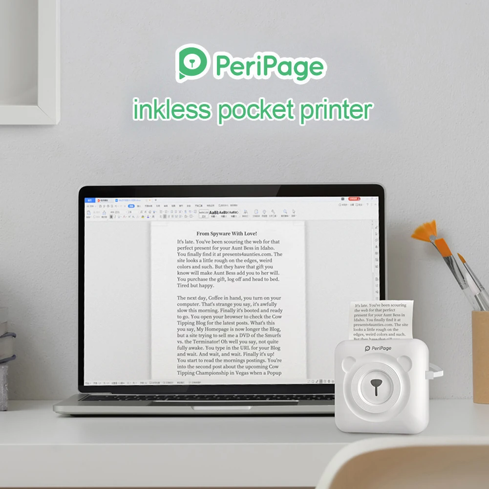 

PeriPage A6 203 DPI Pocket Thermal Printer Mini Portable Inkless Photo Label Printer for iOS Android PC White