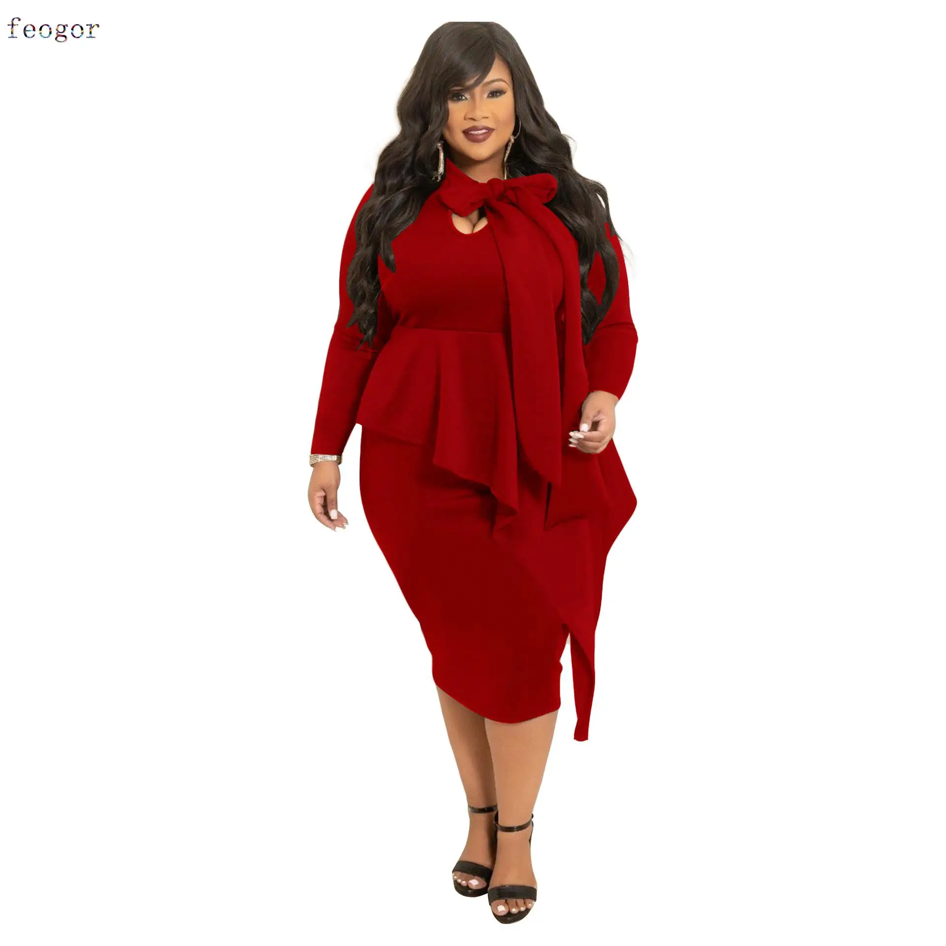 Women's Clothing Plus Size Dresses 2021 Autumn Winter New Bowknot Dress Female Urban Commuter Casual Fashion Long Sleeve Dress 5xl plus size sexy dress pullover bodycon casual fashion female autumn spring home clothes long oversized dresses indian new