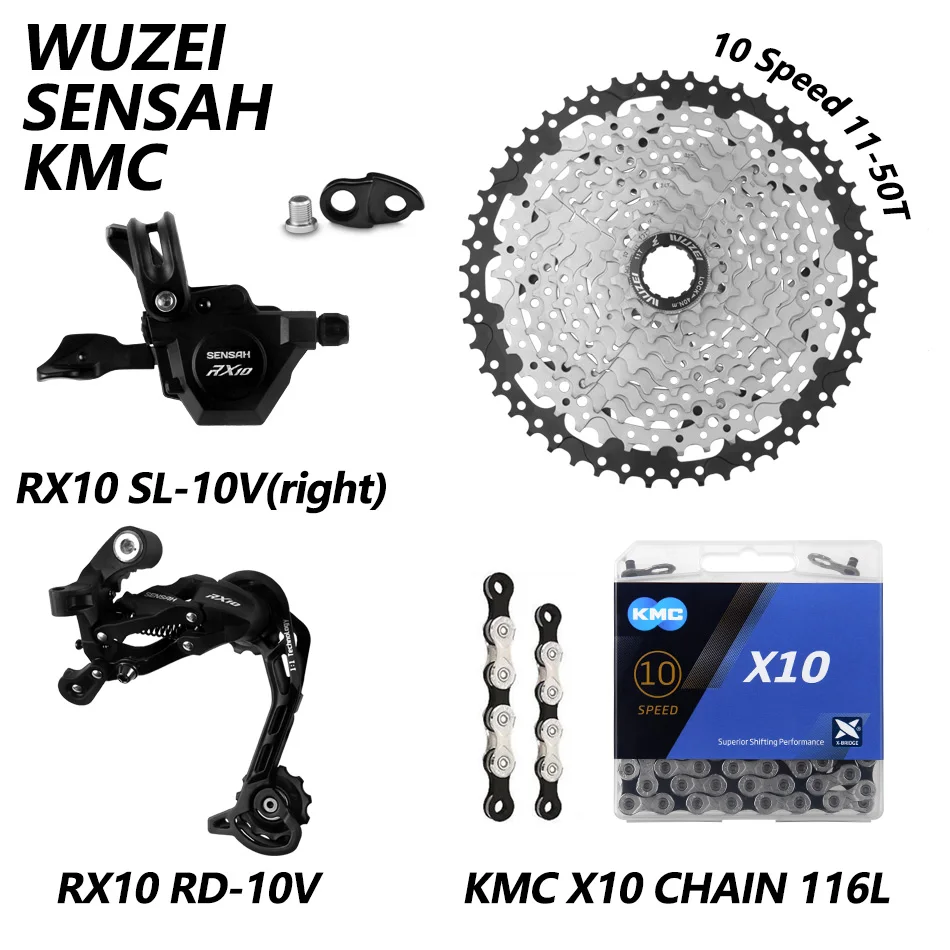 

SENSAH RX10 1X10 Speed M6000 Mountain mtb Bicycle Bike Derailleurs 11-42/46/50T Flywheel KMC X10 Chain GXP 104BCD crank sprocket