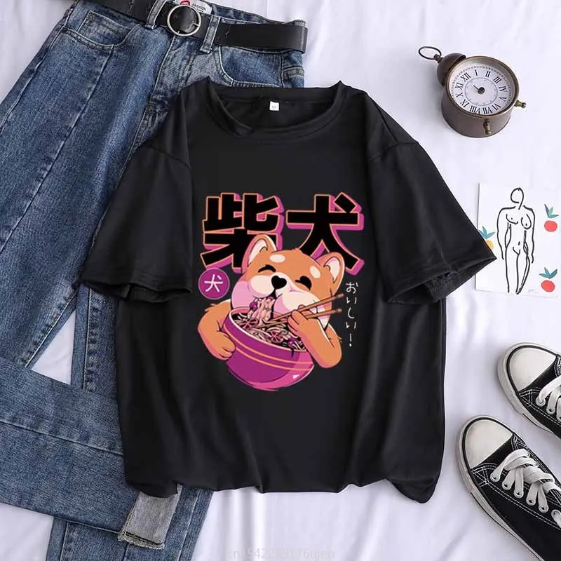 

Kawaii Cute Shiba Doge Camisas Mujer Harajuku T-Shirt Print Summer Korean Streetwear Loose Chic Casual Tops Graphic Tees
