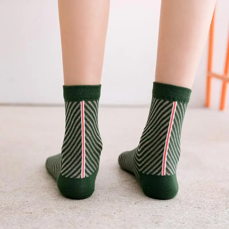 5 Pairs Girls Zebra Printed Thin White Cotton Ankle Socks Fashion Summer Crew Sock Women Glass Transparent Striped Ankle Socks