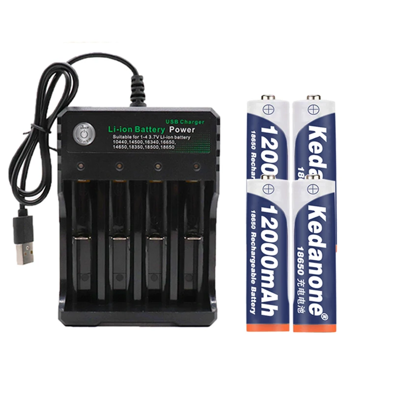 18650 Battery Rechargeable 3.7V 12000mAh Capacity Li-ion For Flashlight Torch Battery+Charger | Электроника