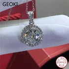 Geoki 925 Стерлинговое Серебро Круглый идеальный крой 2 ct прошел Diamond тесты D Цвет VVS1 Муассанит кулон ожерелье Роскошные ювелирные изделия