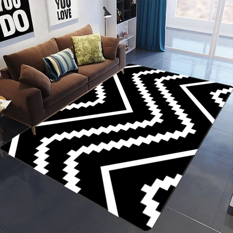 Квадратный нескользящий напольный коврик в клетку с полосками 3D для столовой