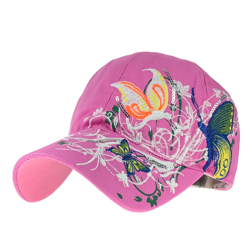 Женская кепка от солнца регулируемая бейсболка с вышитыми цветами и бабочками